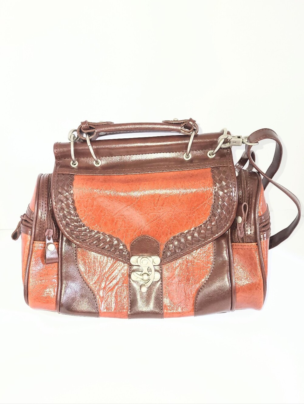 NWOT Boutique 2 Tone Vegan Leather Satchel Handbag Vintage Inspired Purse